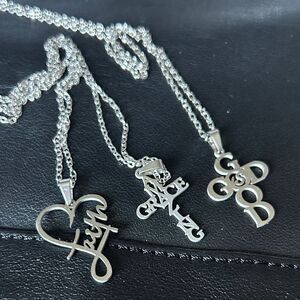 Faith Based Religious Inspirational  Silver Pendant Necklace Set